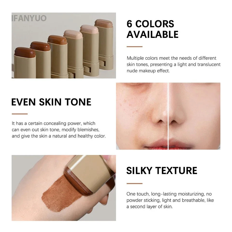 6Color Tinted Foundation Cream Stick Waterproof Lasting Oil-Control Cover Acne Makeup Smooth Moisturize Concealer Serum Balm